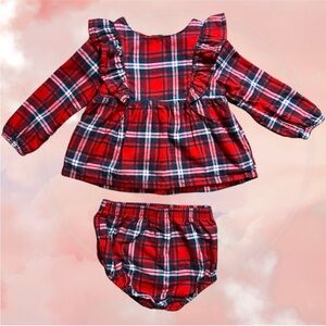 Cat & Jack 18 Month Baby Girl Red Plaid Long Sleeve Dress and Bloomers